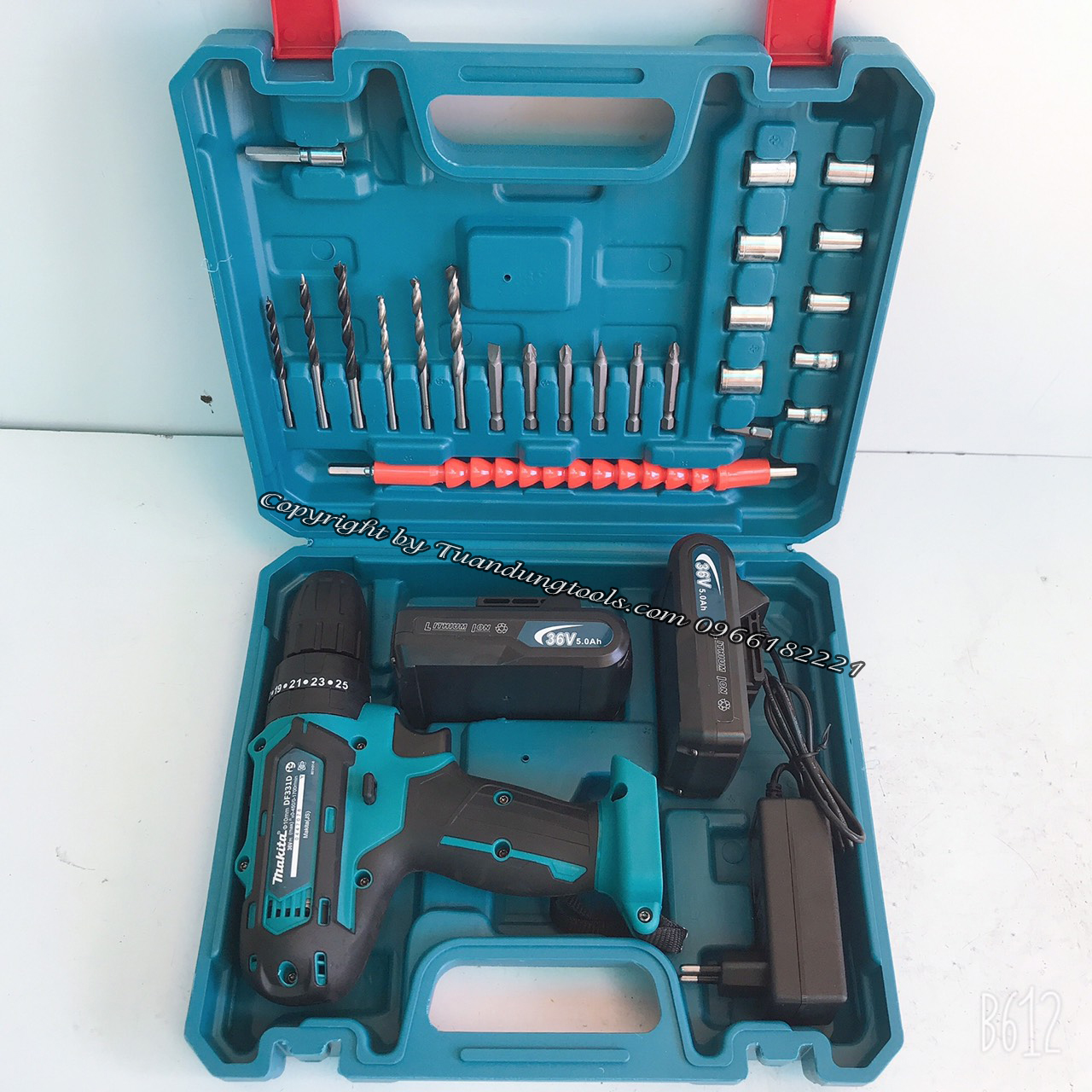 Máy khoan pin 36V Makita 3 chức năng có búa - Tặng kèm 24 chi tiết gồm các mũi khoan + Mũi bắt vít