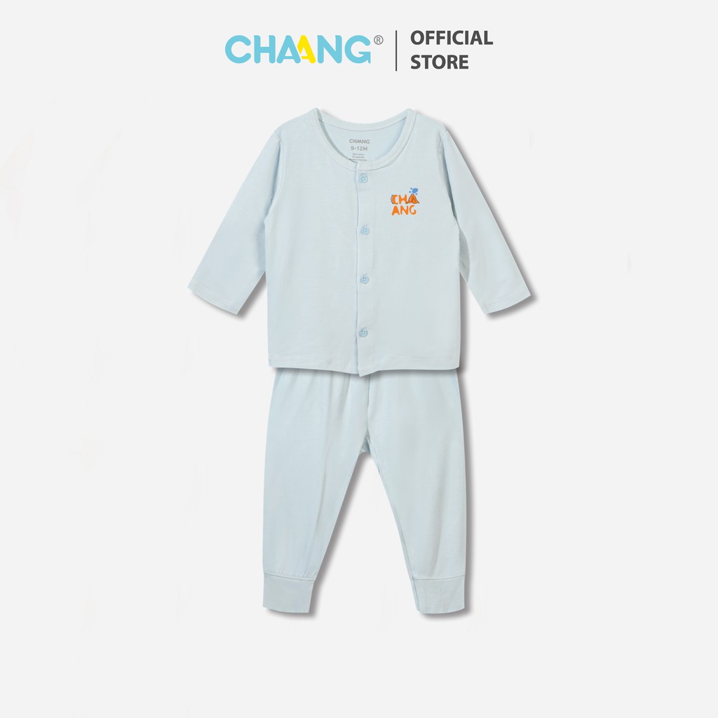 Bộ quần áo dài cúc giữa bé trai Dino xanh Chaang