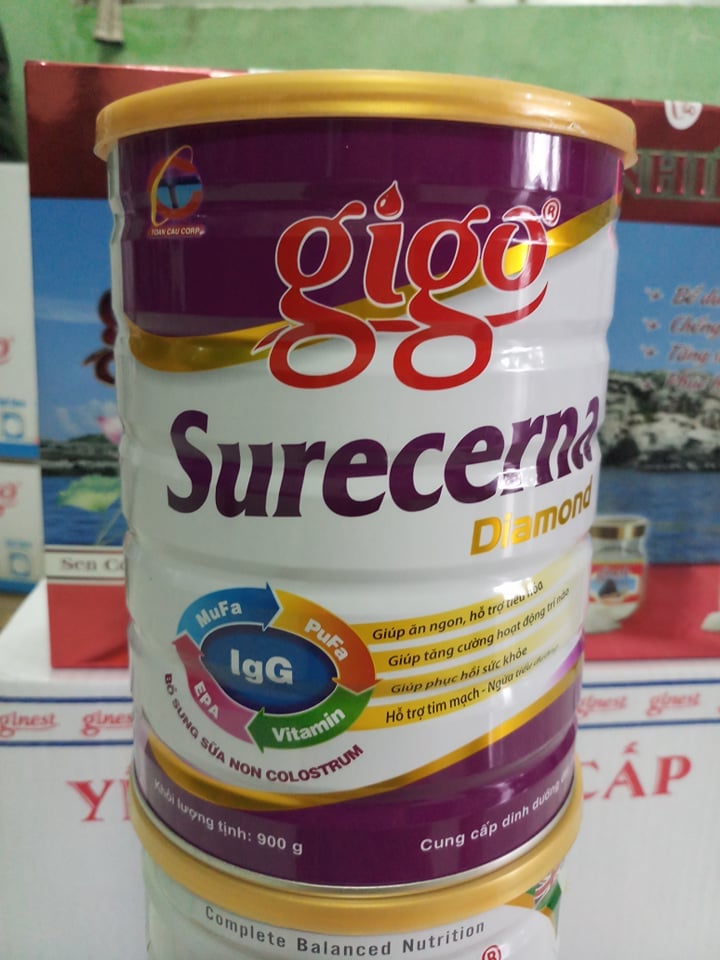 Sữa tiểu đường GIGO surecerna Diamond 900Gr: bột dinh dưỡng bổ sung cho người trưởng thành, người sau bị ốm