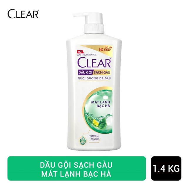 Dầu gội sạch gàu Clear mát lạnh bạc hà 1.4kg