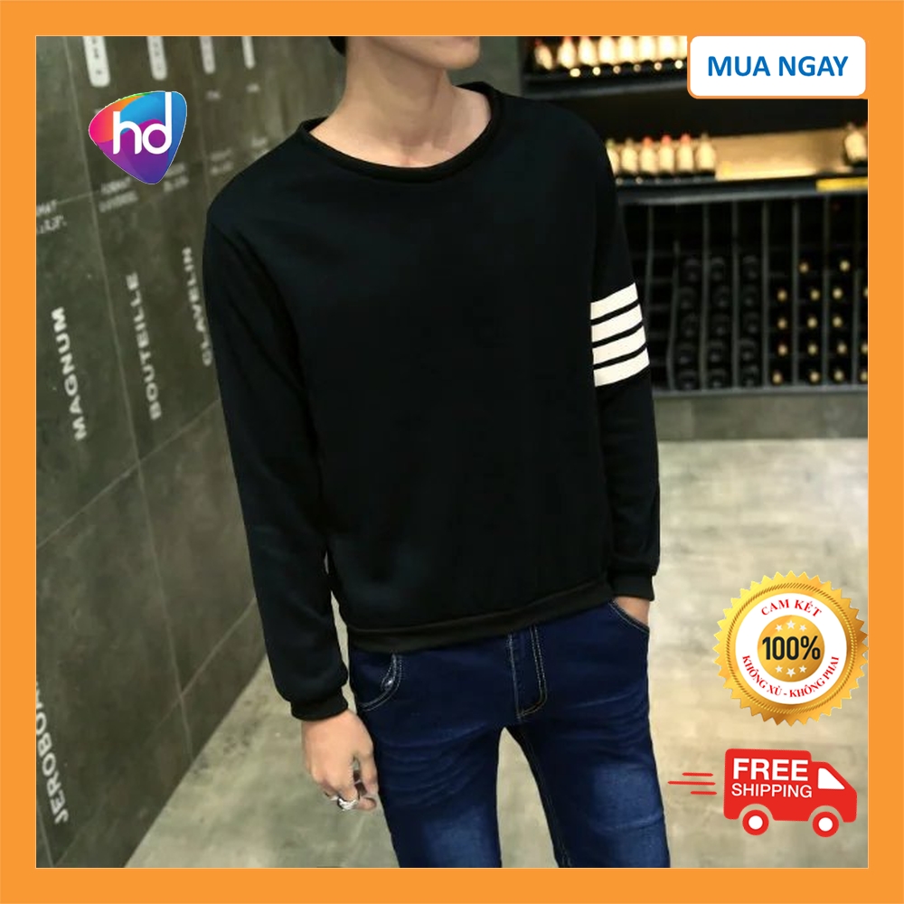 Áo Sweater Nam 3 Vạch Kẻ Tay Màu Đen - Áo Sweater Nam - Áo nỉ - Áo thun - Áo dài tay