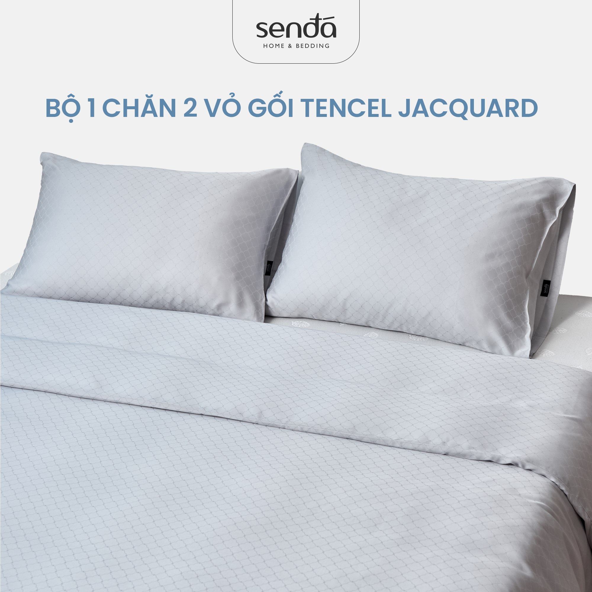 Bộ chăn gối 3 món Lụa Tencel Jacquard Sen Đá Home Bedding cao cấp trơn màu, Set gồm 1 chăn 2 vỏ gối Lyocell