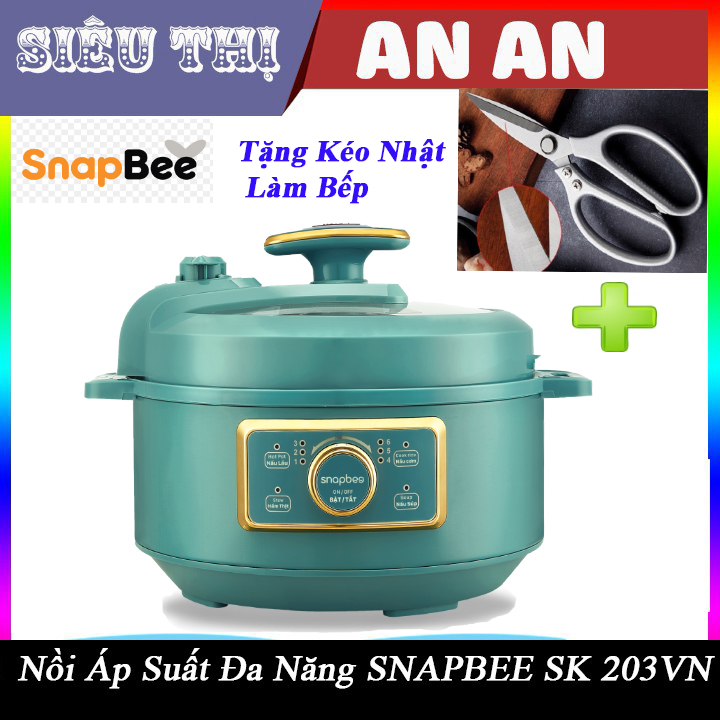 Nồi áp suất đa năng Snapbee SK-203VN hầm hấp chiên xào nấu cháo 3L màu xanh