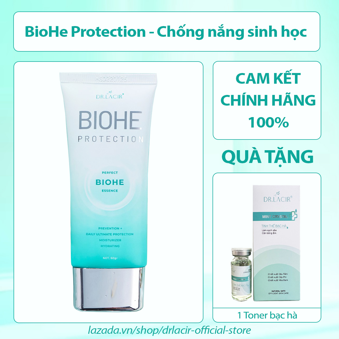 Kem Chống Nắng Sinh Học Biohe Protection Dr.Lacir Cấp Ẩm Bảo Vệ Da Chống Tia Hev