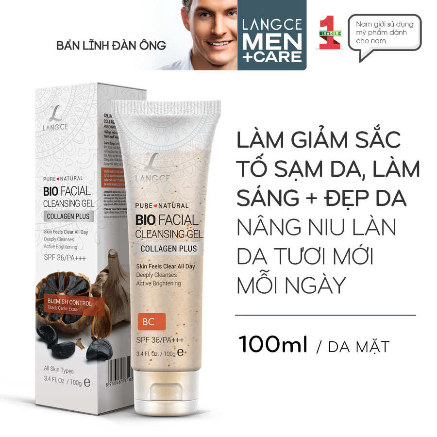 Gel rửa mặt sinh học sáng da giữ ẩm collagen+ làm đẹp da tỏi đen 100ml langce dành cho nam