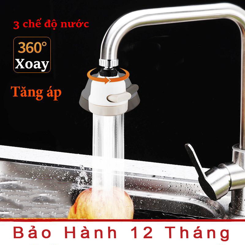 Đầu nối vòi nước bồn rửa chén bát tăng áp điều hướng xoay 360 độ 3 chế độ