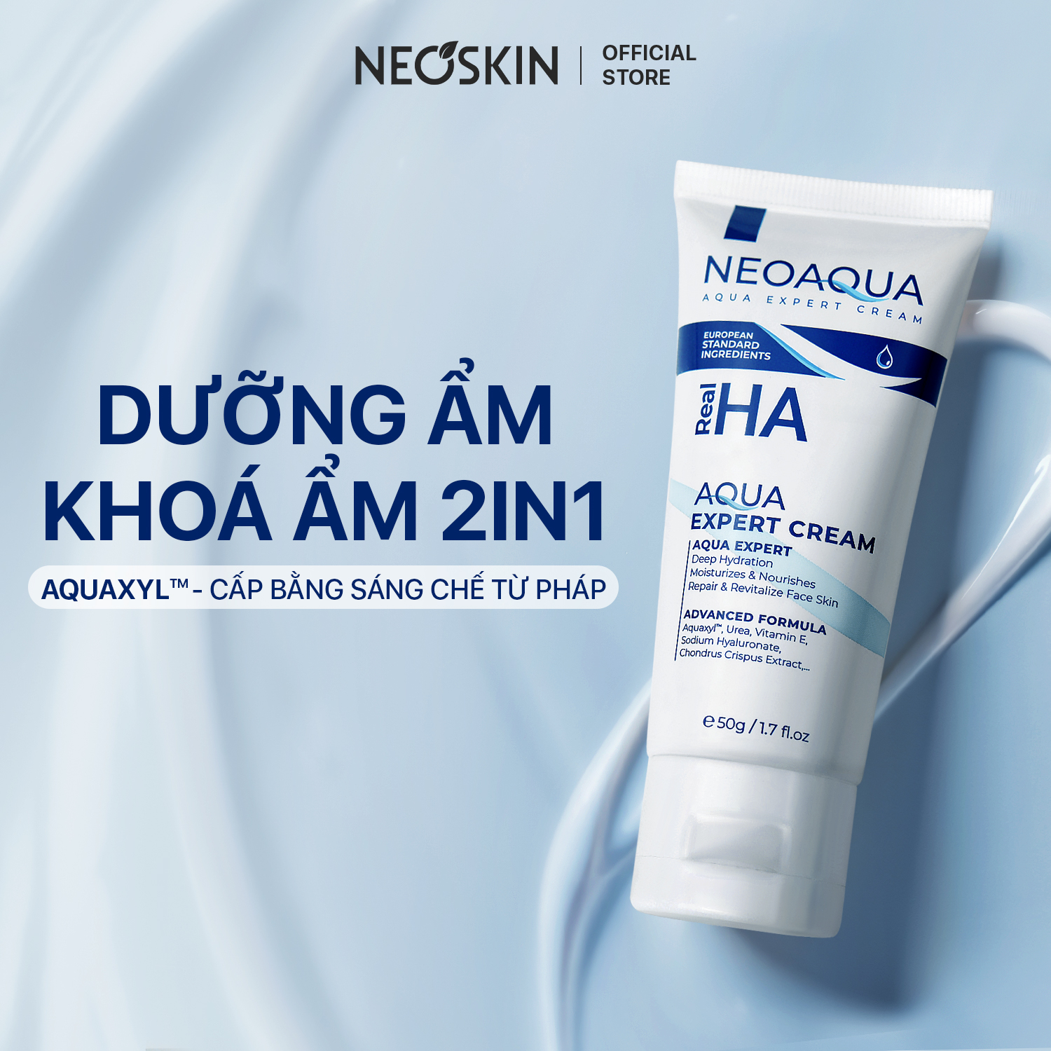 Kem Dưỡng Ẩm Da Mặt Chuyên Sâu Ngừa Lão Hóa Cấp Ẩm 3 Tầng - Hoạt Chất Dưỡng Ẩm Từ Pháp NEOAQUA 50gr Tuýp