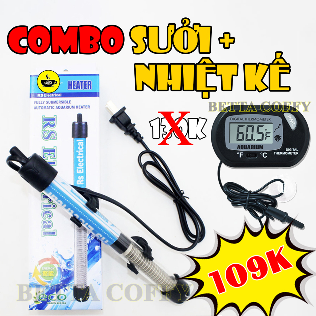 Sưởi bể cá RS + Nhiệt kết điện tử 100w 200w 300w RS Electrical 🔥