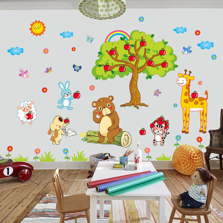 🍎🍎tranh decal dán tường chú gấu và cây táo cho bé - giấy dán tường🍎🍎