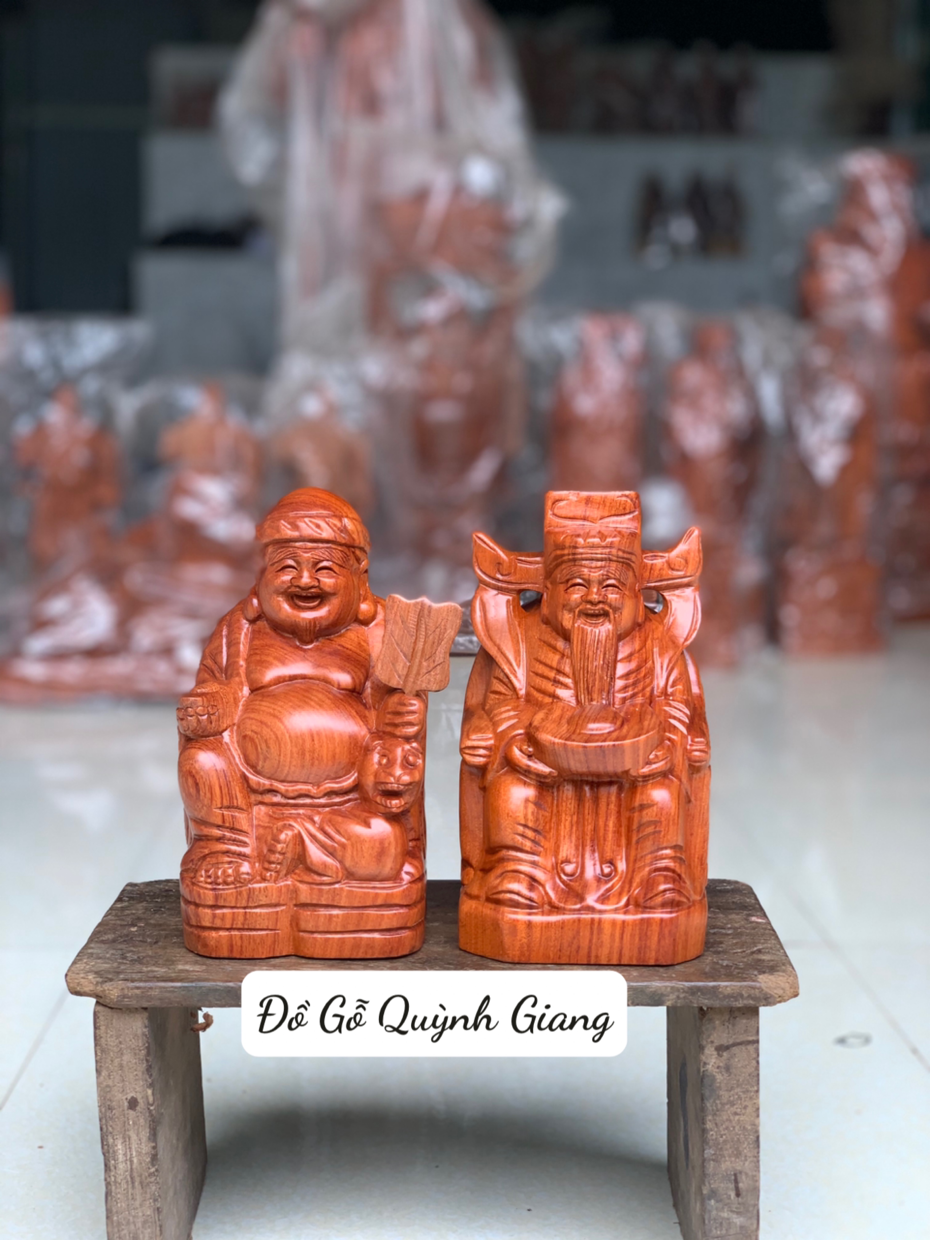 Cặp thần tài - thổ địa gỗ hương đá