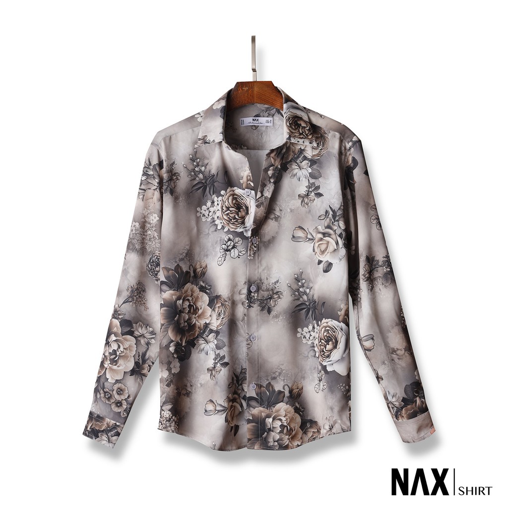 [HCM][Nax 44B] Áo Sơ Mi Họa Tiết Cho Nam Tay Dài Form Rộng Chất Lụa Ý