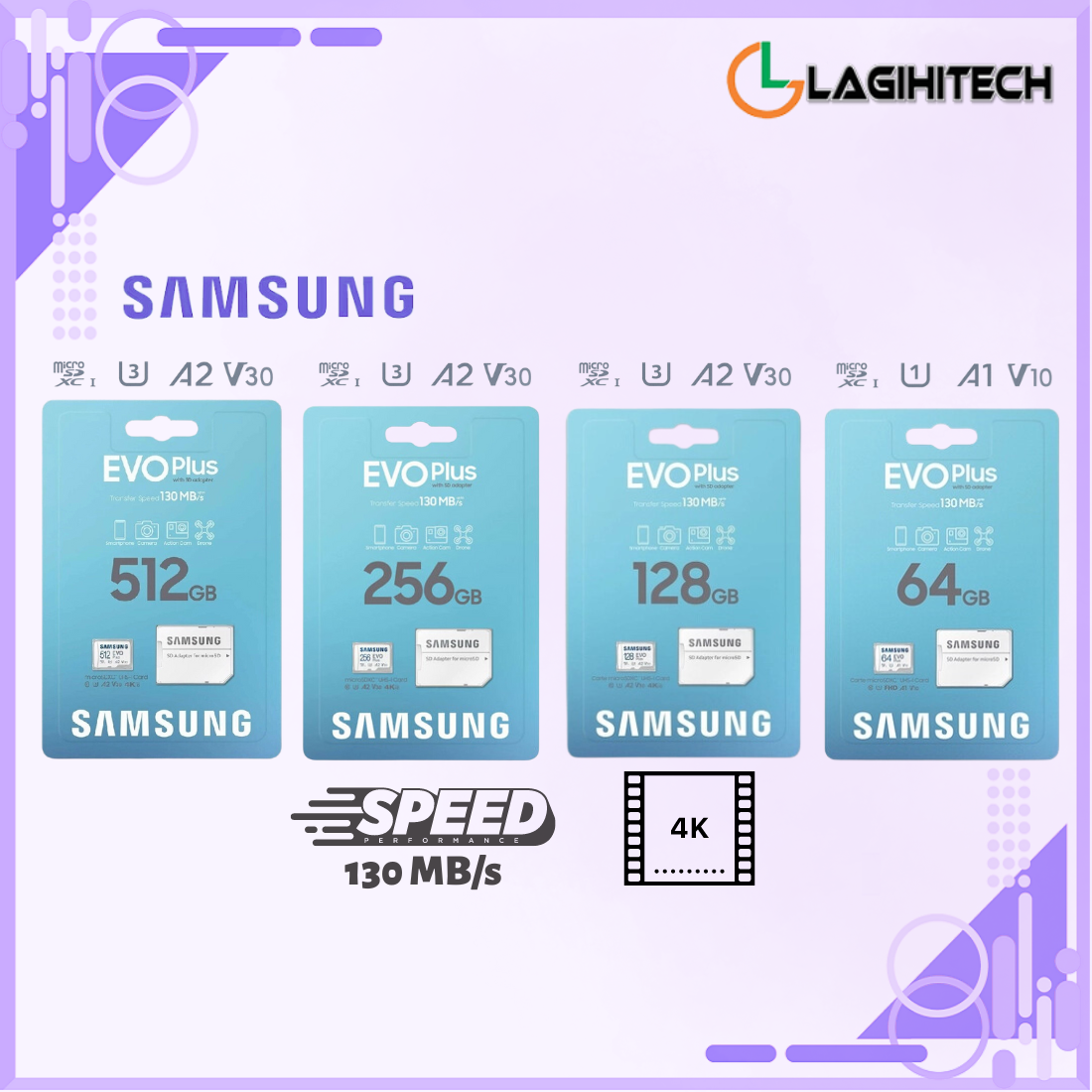 Lagihitech Thẻ nhớ microSDXC Samsung Evo Plus U3 64GB / 128GB / 256GB / 512GB model 2021 Samsung