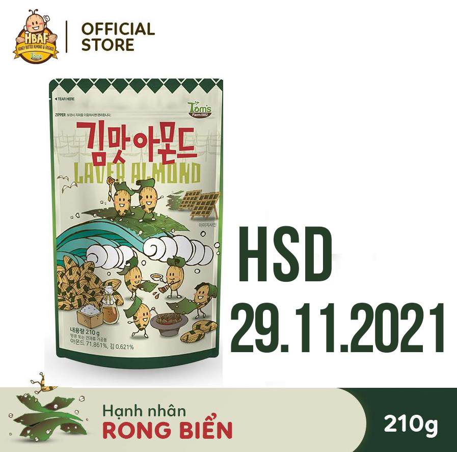 Hạt hạnh nhân vị rong biển tom's farm - gói 210g