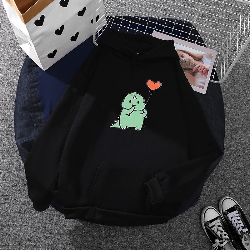 Áo khoác hoodie nỉ bông. khủng long tim, áo khoác nỉ nam nữ thu đông unisex chất nỉ bông dày dặn