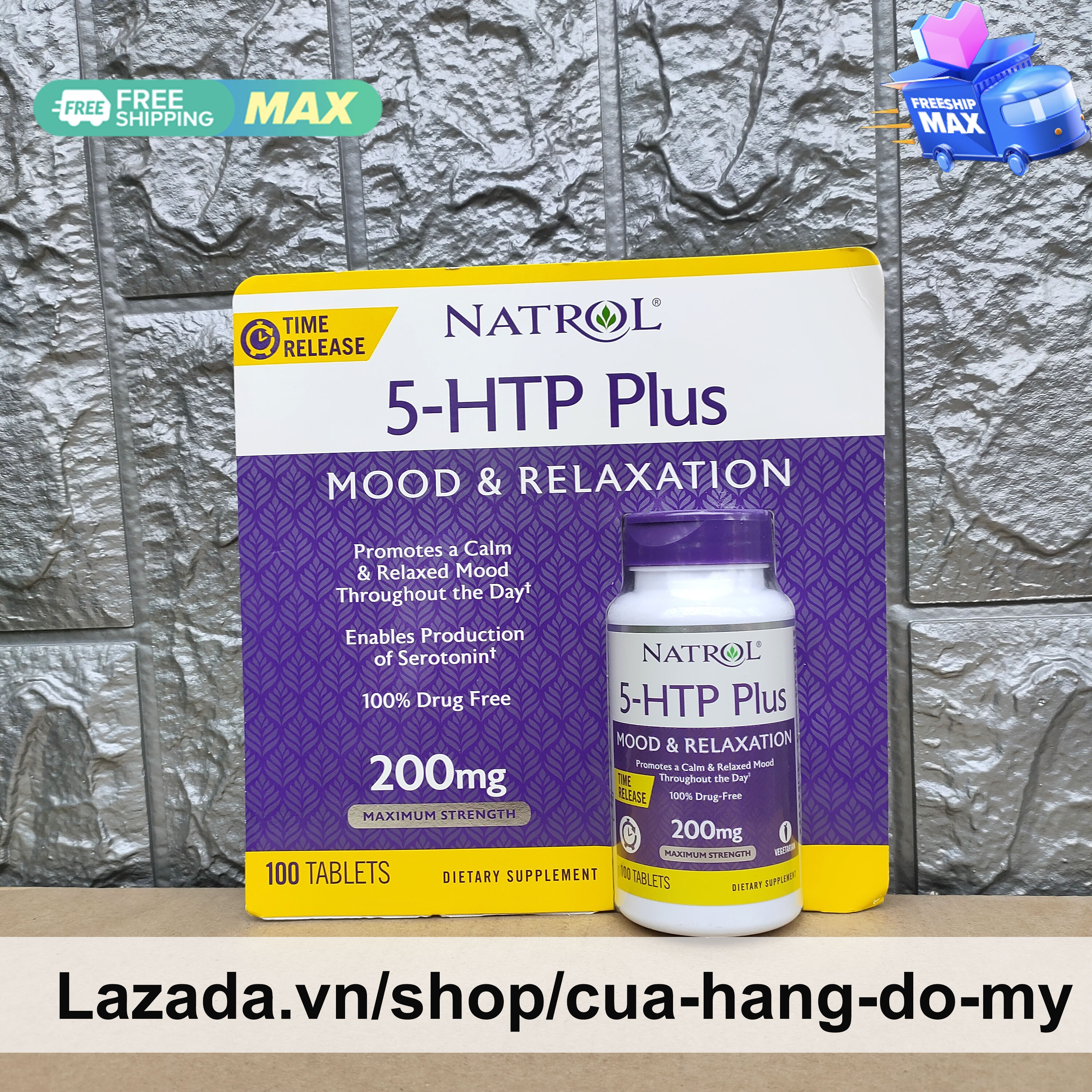 Viên uống giảm căng thẳng natrol 5-htp plus mood & relaxation 200mg 100 viên của mỹ - giảm stress - shop hong1008