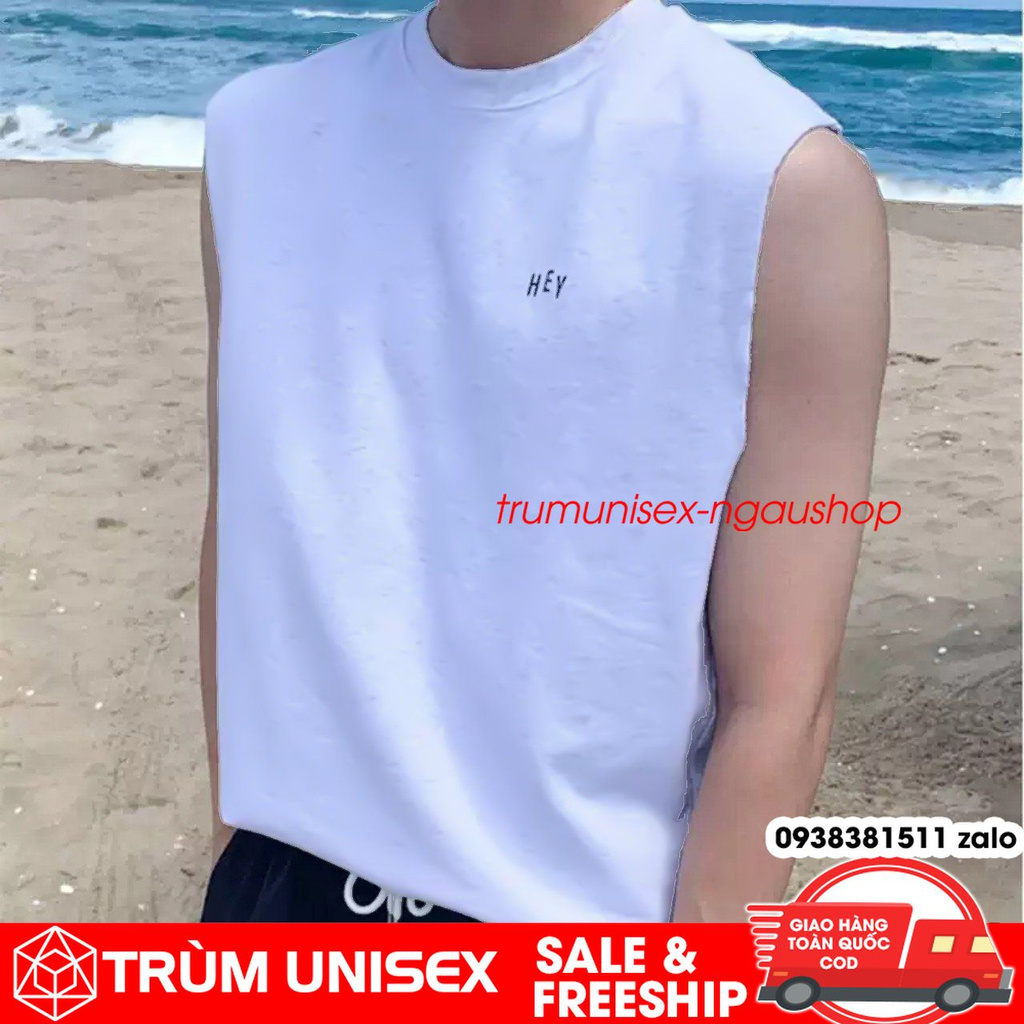 Áo phông nam áo thun form rộng unisex áo tanktop ba lỗ hình HEYY vải cotton Trùm Unisex