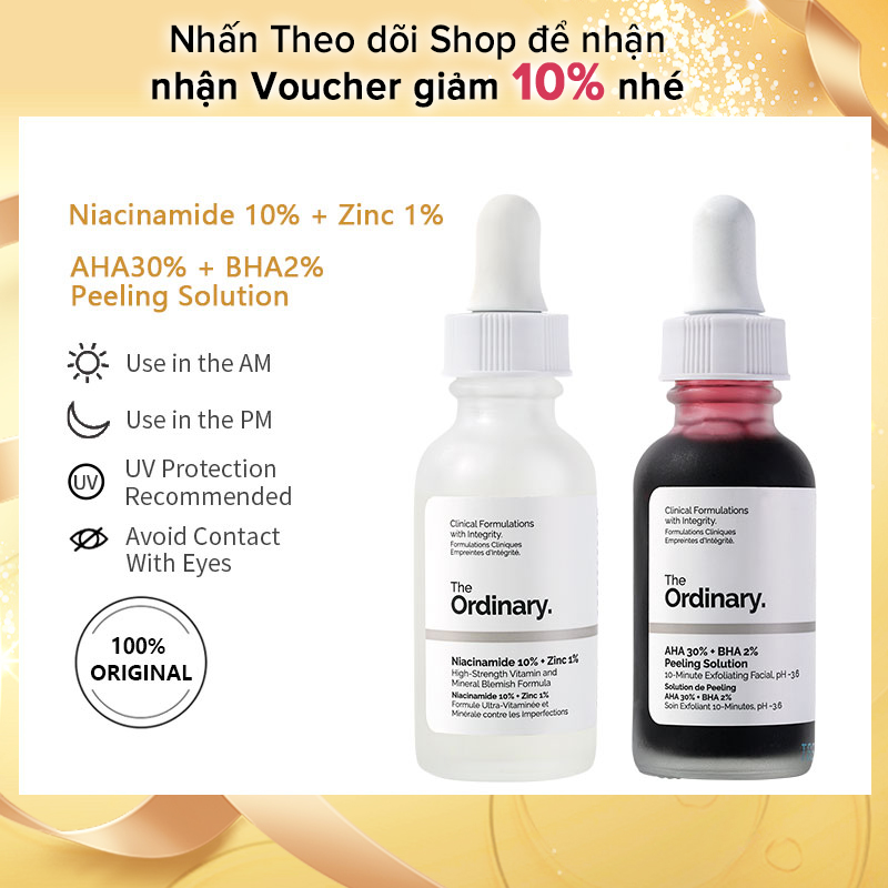 The Ordinary chính hãng Niacinamide 10% + Kẽm 1% & AHA30 % + BHA2 % Peeling Solution-30ml,mụn dưỡng trắng da căng bóng