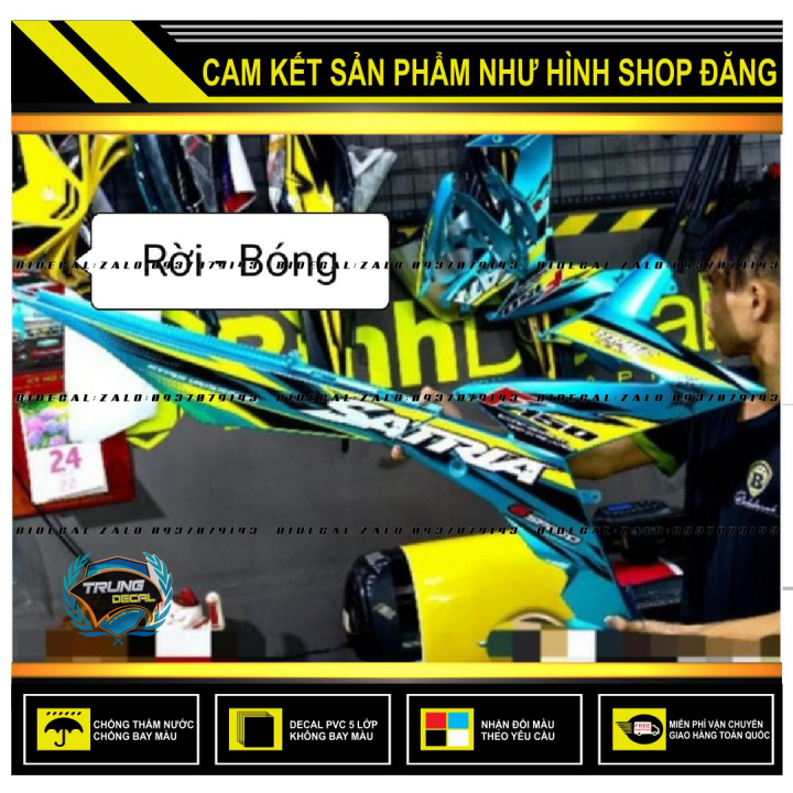 Tem rời satria fi phối vàng dán xe xanh ngọc