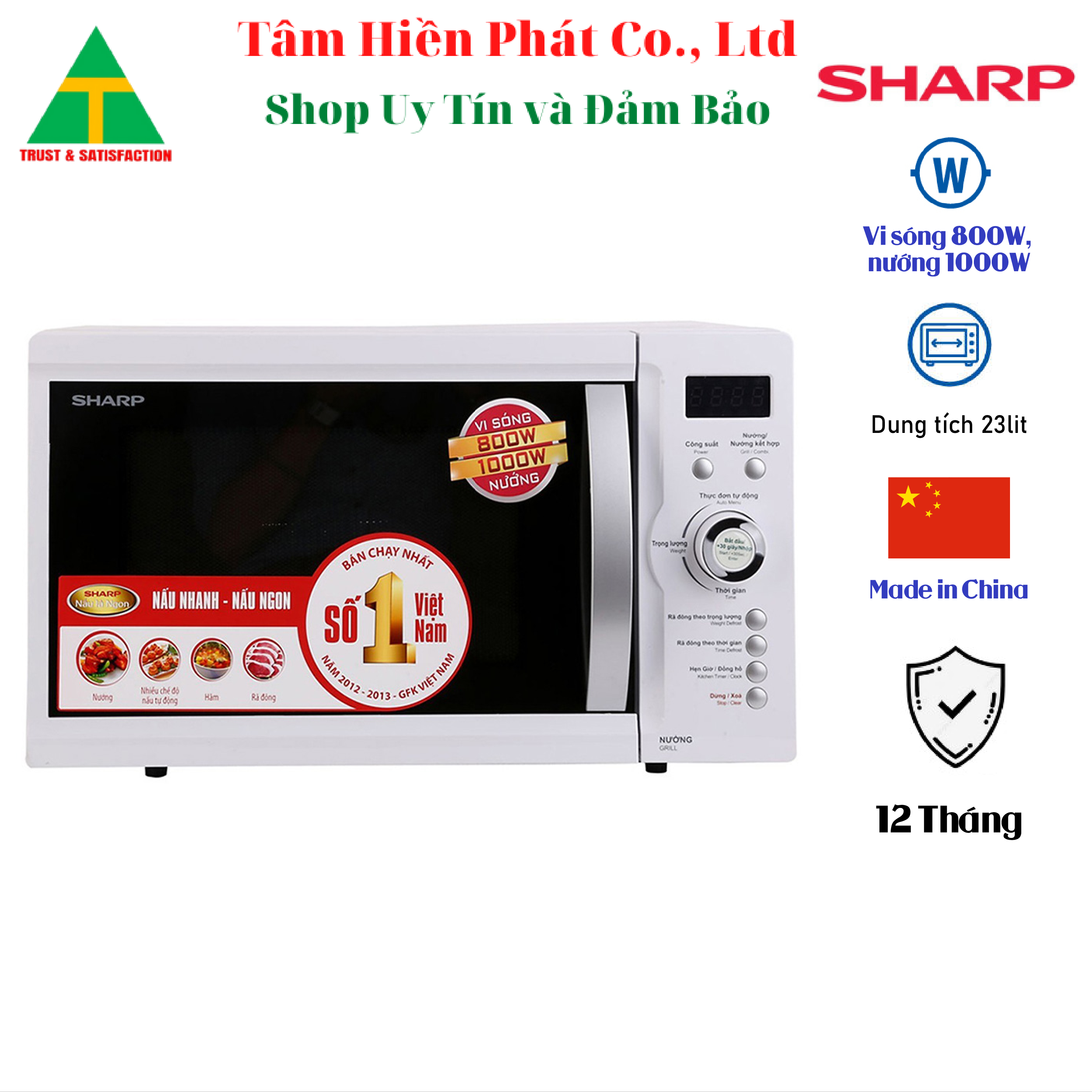 Lò vi sóng điện tử có nướng 23 lít sharp r-g371vn-w - hàng chính hãng