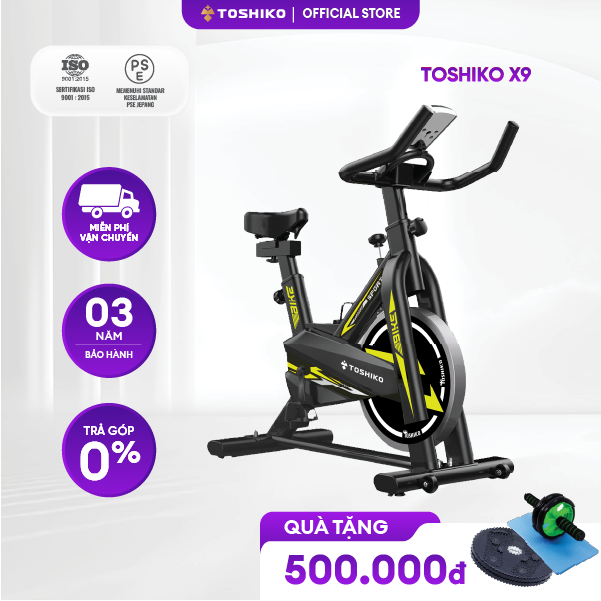 Xe đạp tập thể dục Toshiko X9 - Đen Vàng, Hợp kim thép, Màn hình hiển thị thông số tập luyện