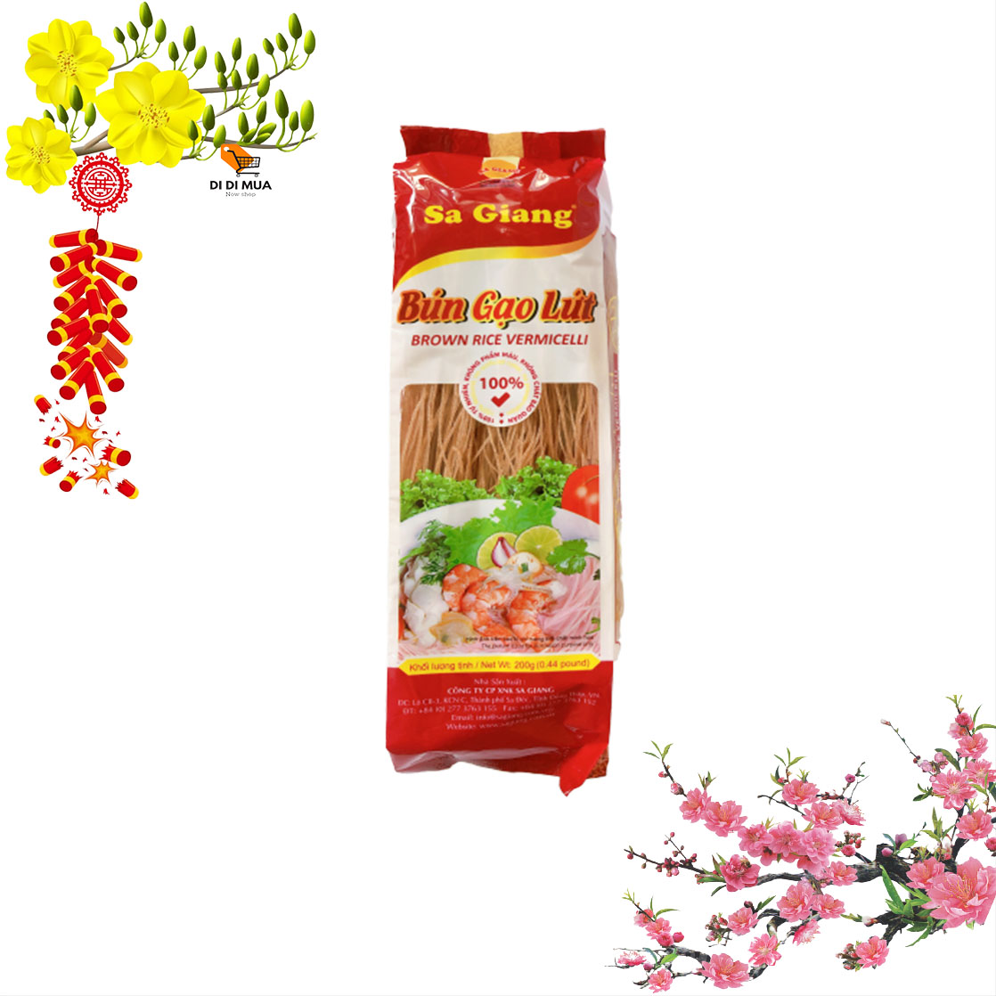 Bún gạo lứt Sa Giang 200gram (túi đỏ), dai ngon, chất lượng hảo hạng