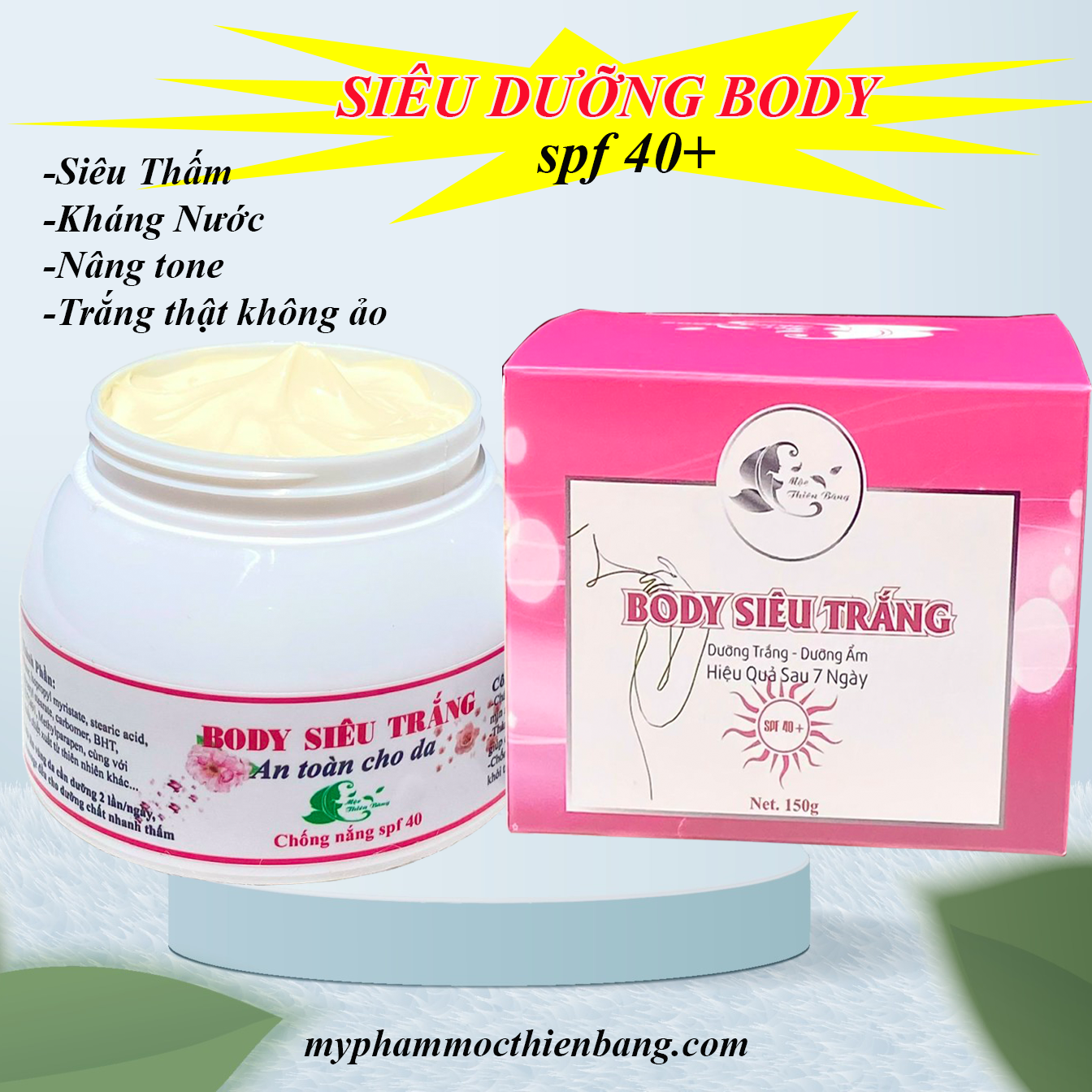 KEm Body Siêu Trắng Cao Cấp Độc Quyền Spa CHỐNG NẮNG SPF 40+, Siêu dưỡng body trắng mịn làm săn chắc da, thành phần từ thiên nhiên hủ 150g