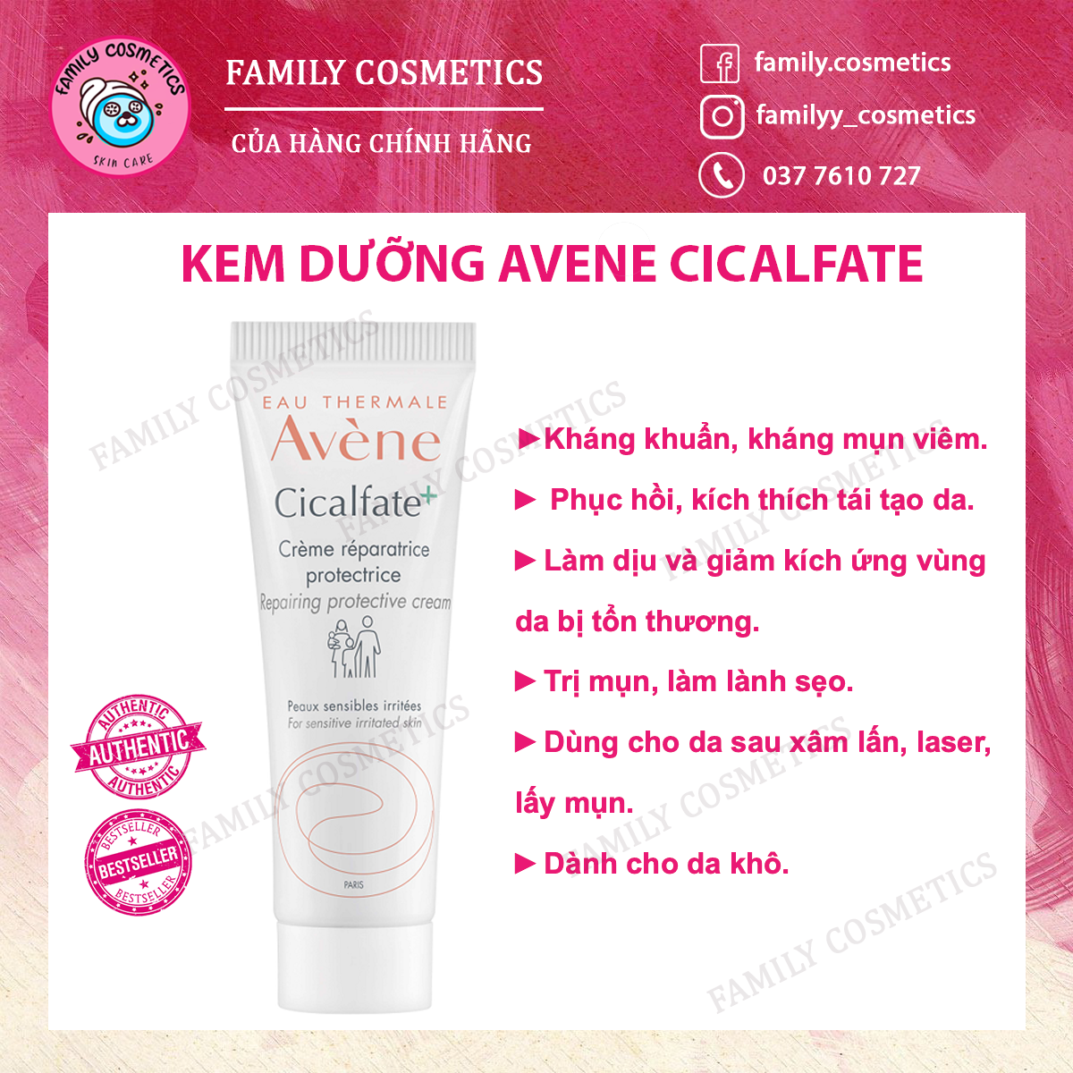 Kem dưỡng phục hồi da avene cicalfate restorative skin cream 40ml/100ml