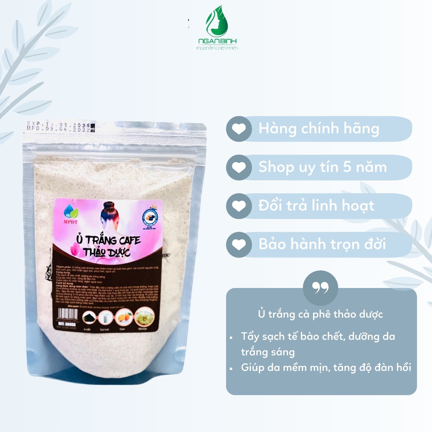 Tắm trắng cafe thảo dược tắm trắng tại nhà an toàn, làn da mịn màng, trắng sáng 300gr