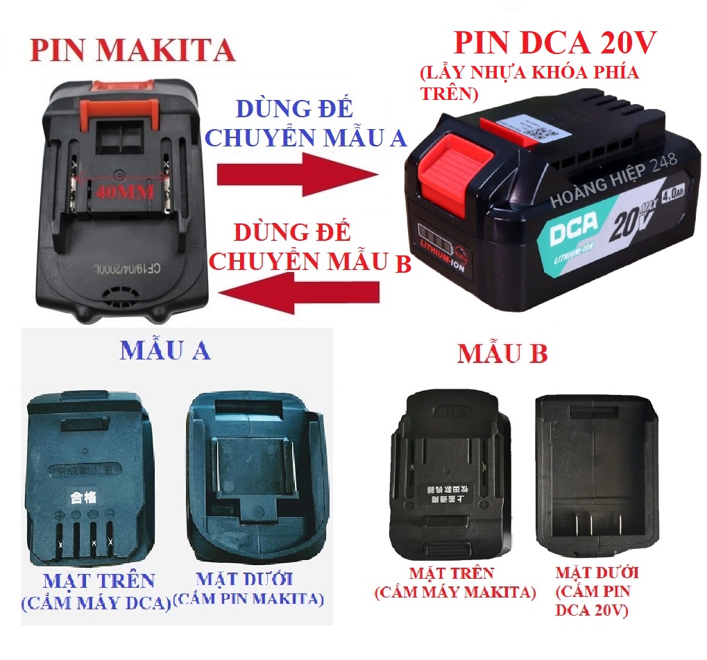 SV Đế chuyển pin DCA 20V thành pin Makita 18V (2 chân)
