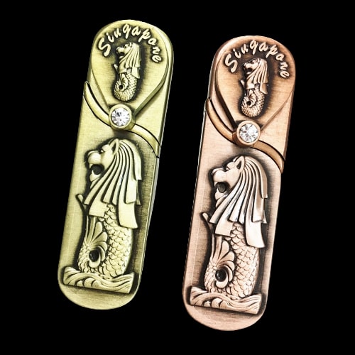 Bật Lửa Gas Đá Có Khóa Xoay Hình Sư Tử Biển Biểu Tượng Singapore ( Xài Gas - Lửa Khò)