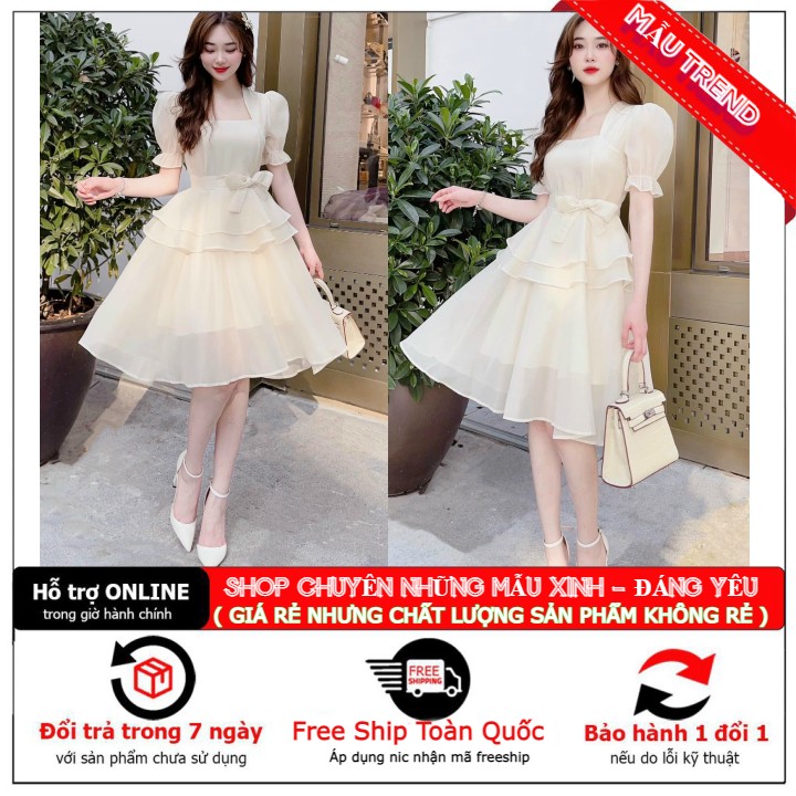Đầm voan phối nơ cao cấp