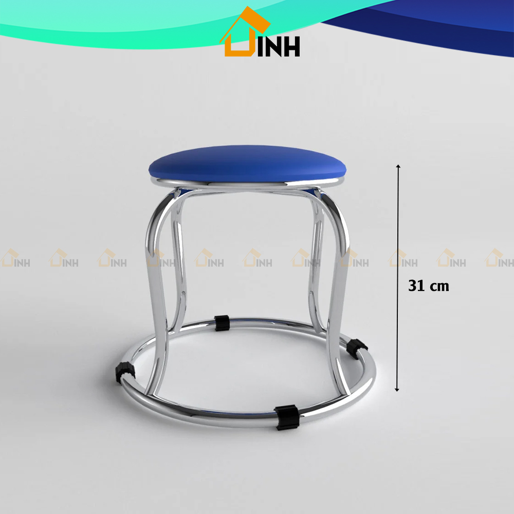 6-10 Ghế đôn inox lùn mặt nệm Qui Phúc, Ghế nệm inox cao 31cm