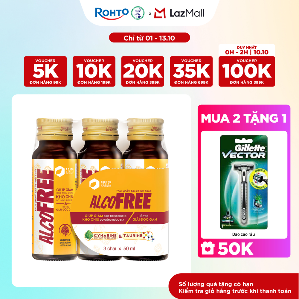 Nước uống giải rượu, thải độc gan Alcofree lốc 3 chai x 50ml