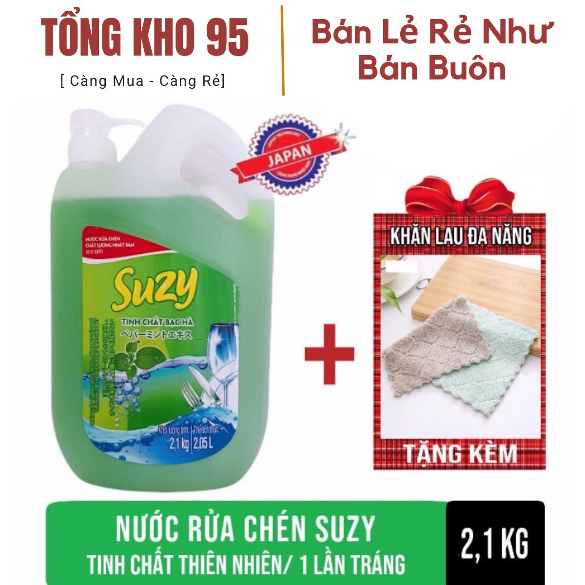 Nước rửa chén bát Suzy Nhật Bản 2,1kg - thành phần Hữu Cơ. Hàng chính hãng - tổng kho 9596