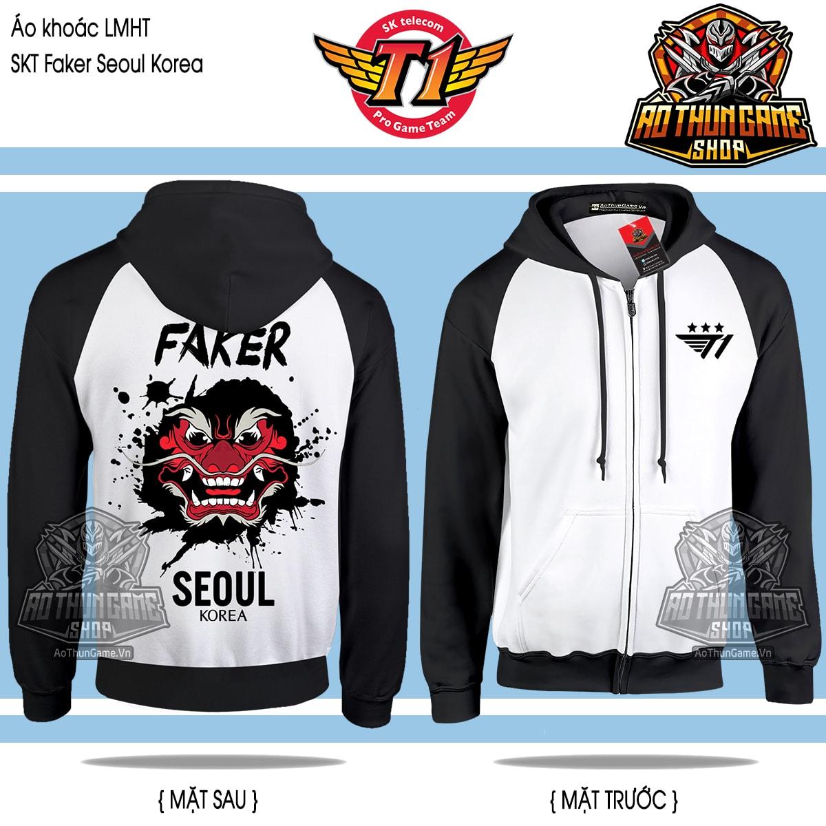 Áo khoác SKT Faker Seoul Korea Mới, áo khoác LoL Game LMHT SKT T1 Hàn quốc (Mẫu mới, có nón)  AoThunGameVn
