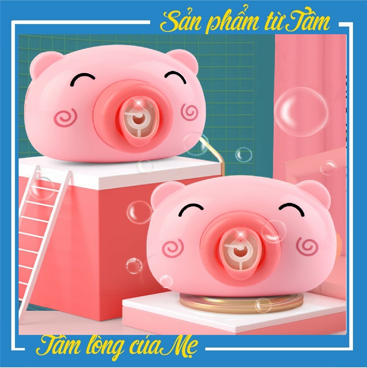 Máy ảnh thổi bong bóng tự động có nhạc hình chú heo đáng yêu