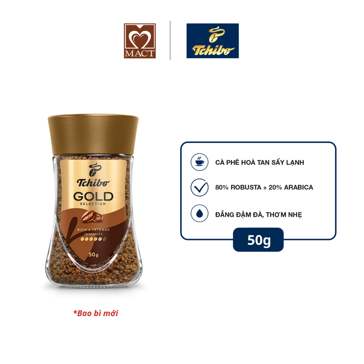  Cà phê hòa tan TCHIBO GOLD - 80% Robusta 20% Arabica - Vị đắng đậm và thơm nhẹ - lọ 50g 