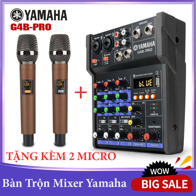 Bộ Mixer Yamaha G4 Mini - Mixer Hát Livestream,Karaoke Kết Nối Bluetooth,Tặng Kèm 2 Micro Hát Không Dây,12 Kênh,4 Đường Mono Và 3 Đường Stereo,Chất Lượng Âm Thanh Tuyệt Vời,Chân Thật,Dùng Được Cho Loa Kéo,Loa Ô Tô,Dàn Karaoke Gia Đình,Livestream,Thu Âm