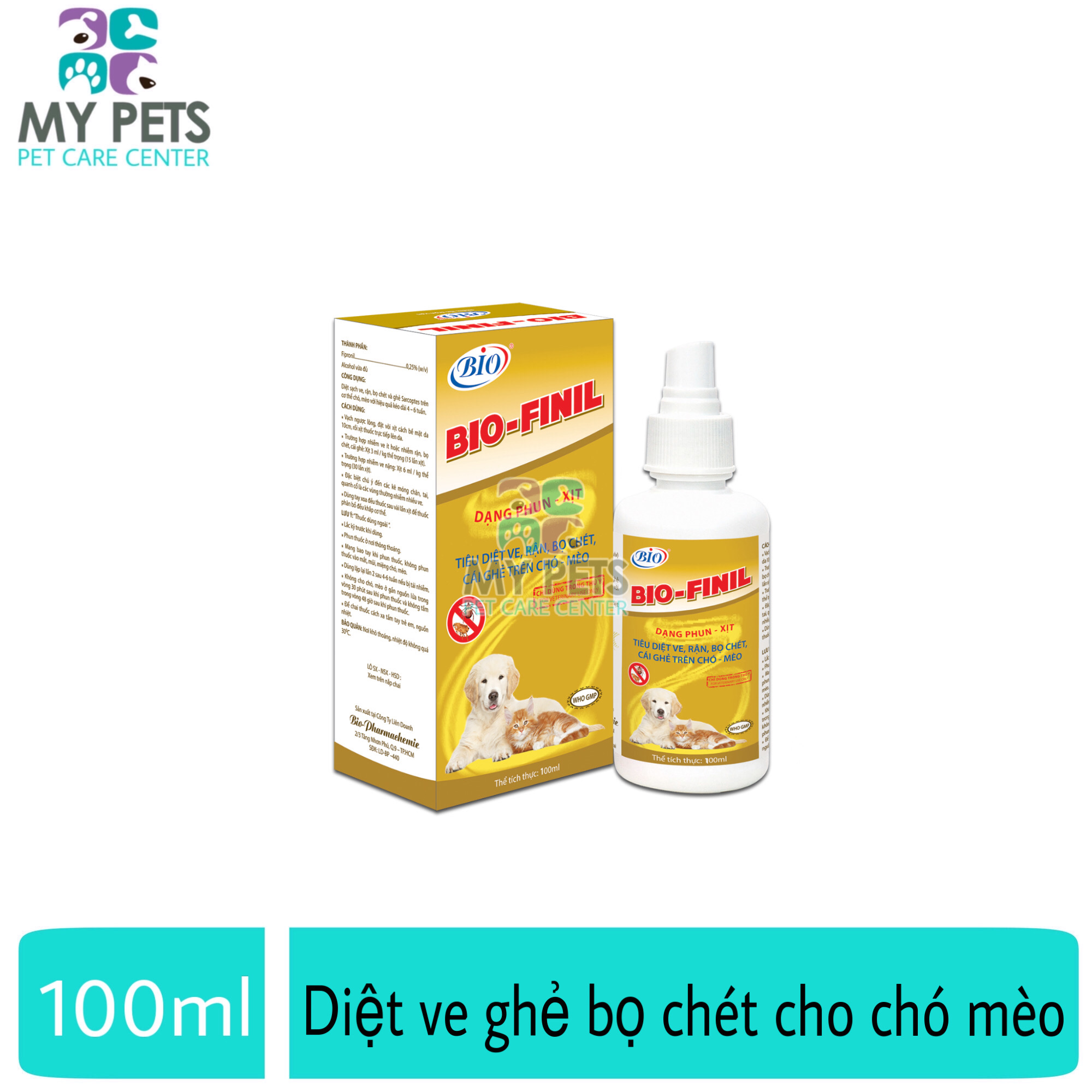 Thuốc xịt diệt ve ghẻ, bọ chét chó mèo - Bio Finil 100ml