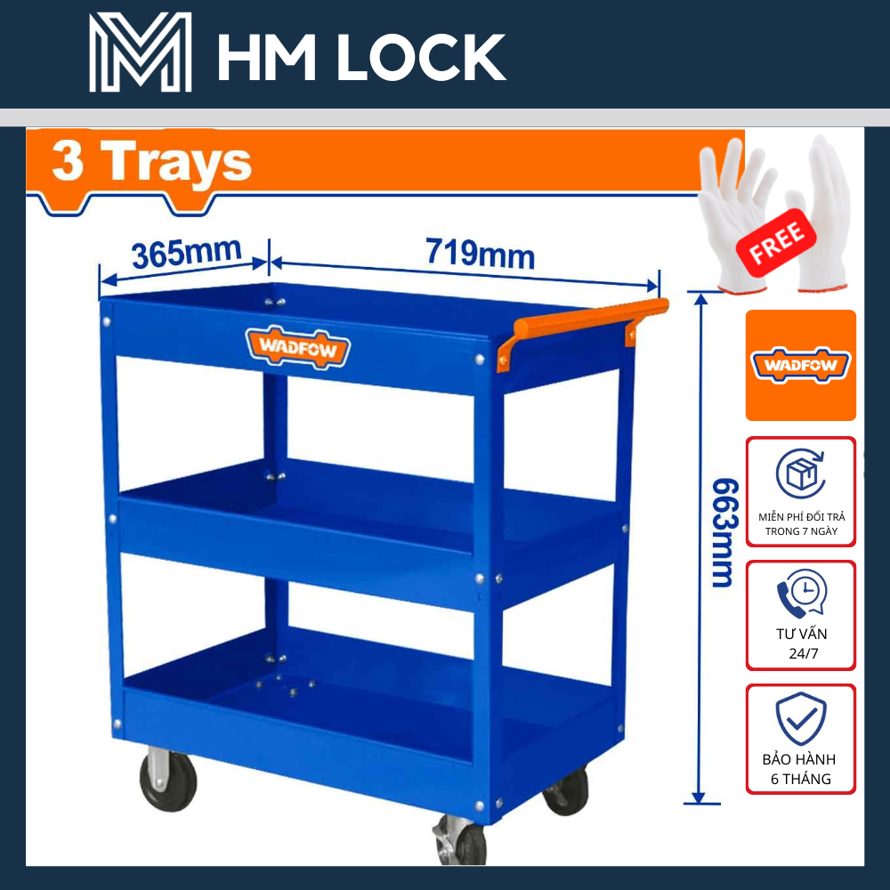 Xe đẩy đựng đồ nghề 3 ngăn 719x365x663 mm wadfow - hàng chính hãng - wcs1a13 - hm lock