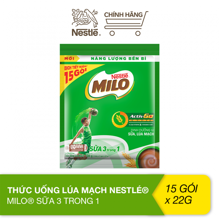 Bịch 15 gói Milo lúa mạch gói 330G