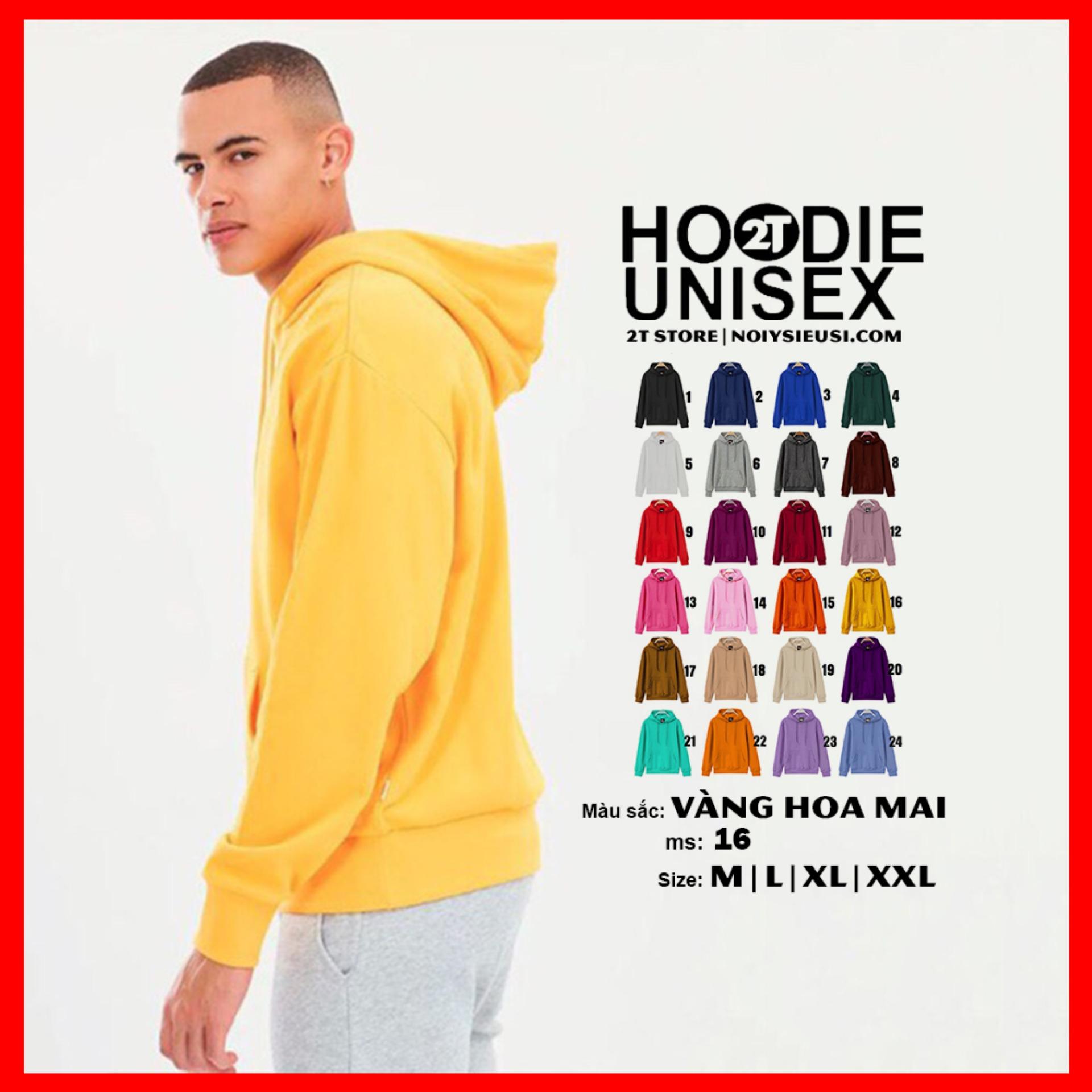 [4.4 HOÀN TIỀN 15%]ÁO KHOÁC NỈ HOODIE TRƠN NÓN 2 LỚP DÀY DẶN UNISEX 2T STORE - VÀNG HOA MAI