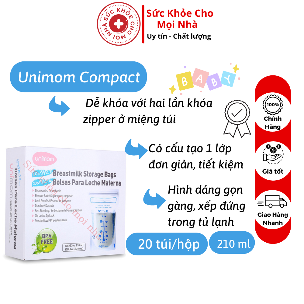 Túi Trữ Sữa Compact Unimom Không Có BPA , Loại 20 Túi Hộp UM870367