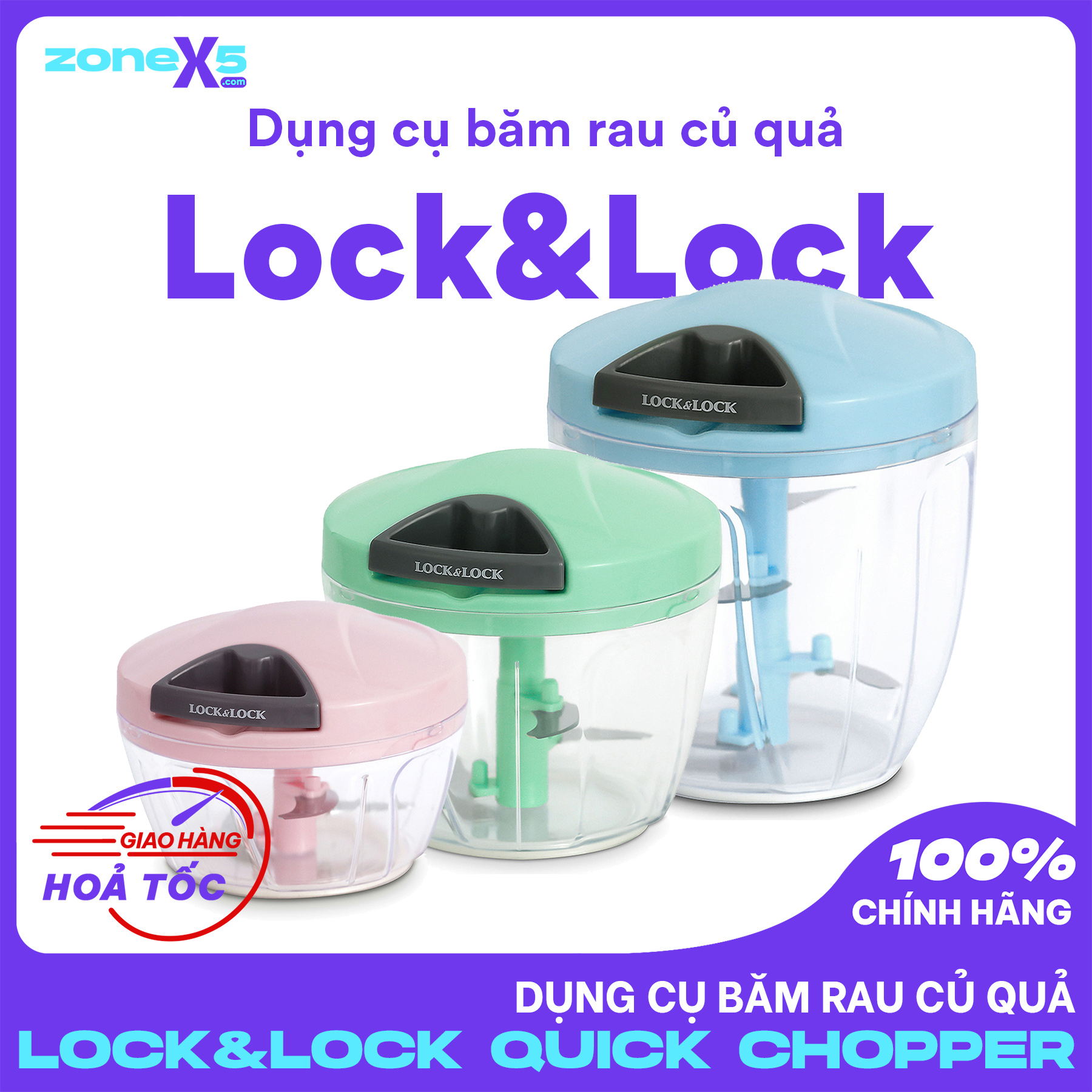 Dụng cụ băm rau củ quả Lock&Lock Quick Chopper - Máy xay hành tỏi cầm tay LocknLock
