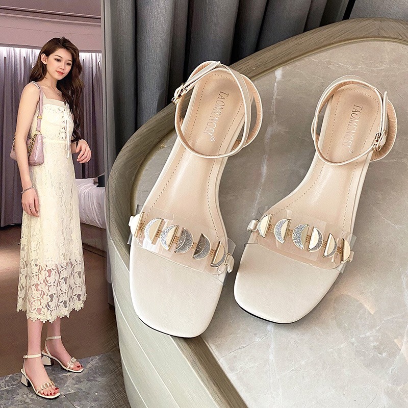 Sandal cao gót nữ đế 4p quai meca đính đá sang chảnh nữ tính - S42