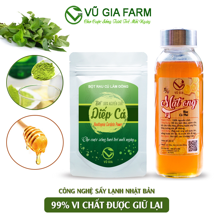 Combo Mật Ong Hoa Cà Phê 420g + Bột Diếp Cá Sấy Lạnh 50g - Nguyên Chất Vũ Gia - Chữa táo bón, mụn nhọt, kháng khuẩn, kháng viêm, thanh nhiệt, hạ sốt và giải độc, hỗ trợ điều trị sỏi thận