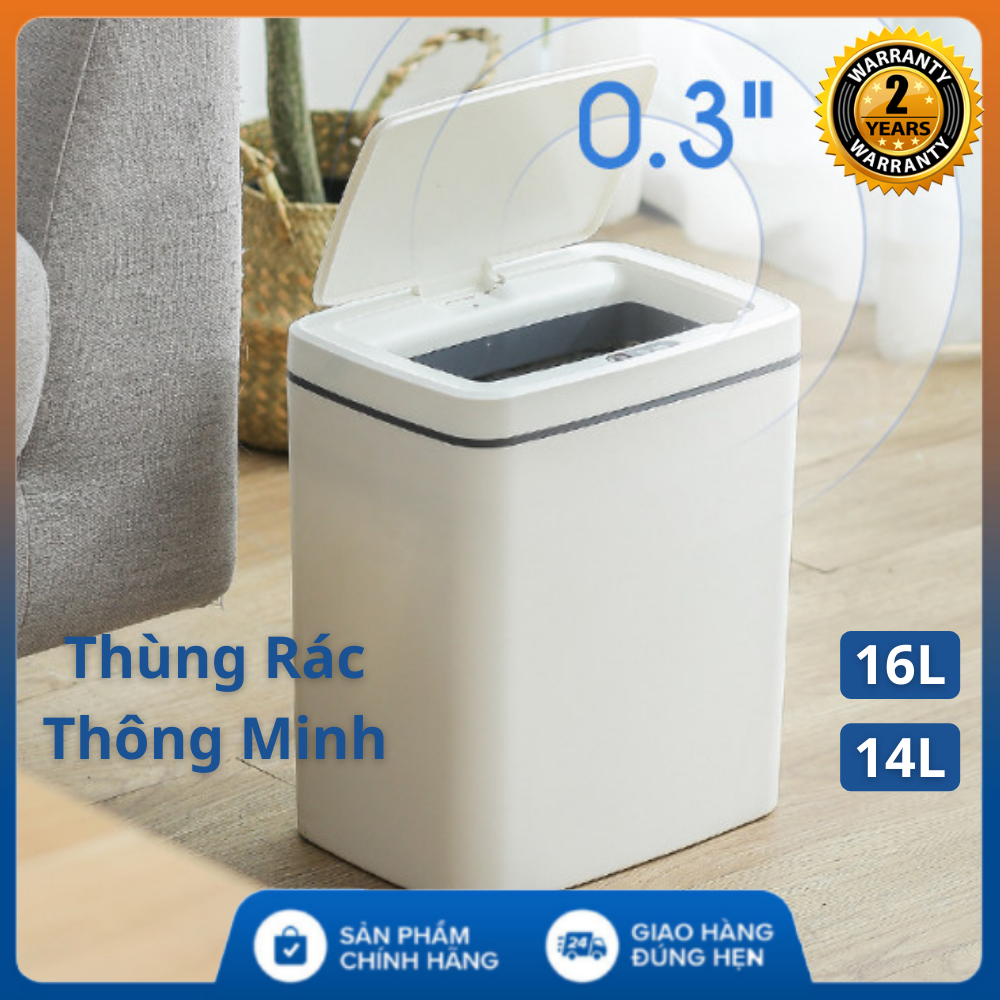 Thùng Rác Cảm Ứng Thông Minh RT-7705 - 16L/14L - thùng rác cảm ứng sọt rác giỏ rác cảm ứng thông minh sạc điện thùng rác gia đình cỡ lớn màu trắng sang trọng cảm ứng hồng ngoại và rung động tự động mở nắp