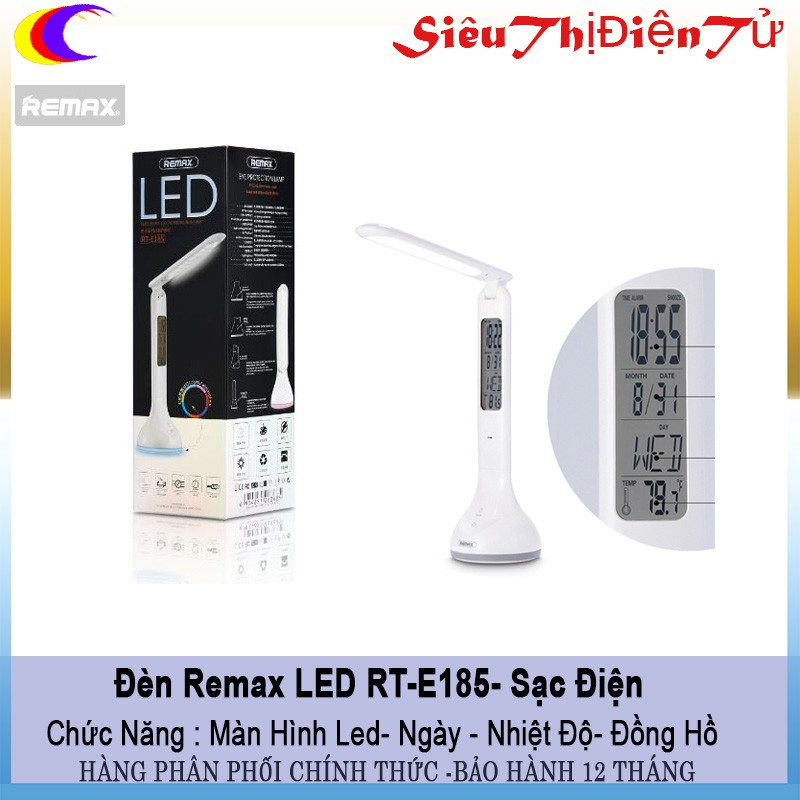 Đèn học remax rt-e185 led chống cận sạc pin - đèn remax e185 có hiển thị đồng hồ , nhiệt độ cảm ứng chạm