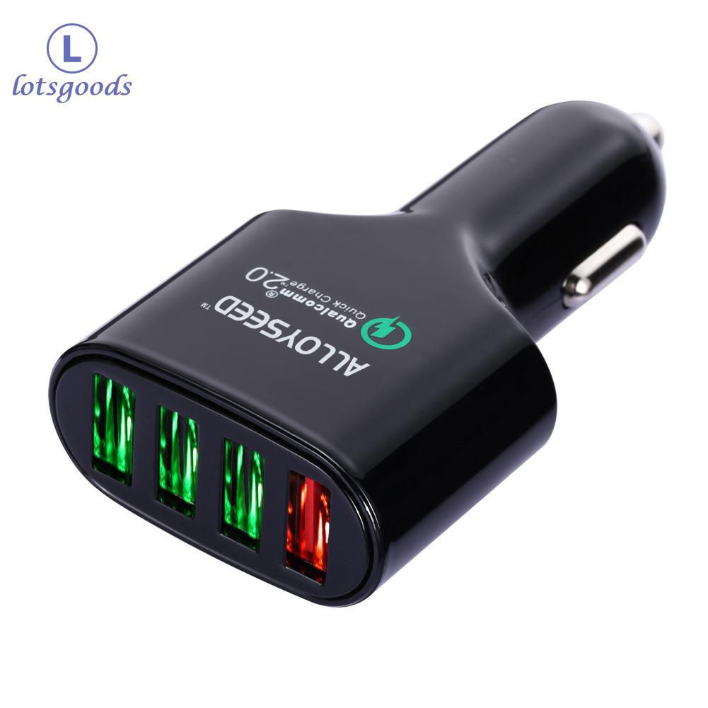 ALLOYSEED QC 2.0 USB Car Charger Adapter 54W 4 Port Quick Chargers Black (Black)