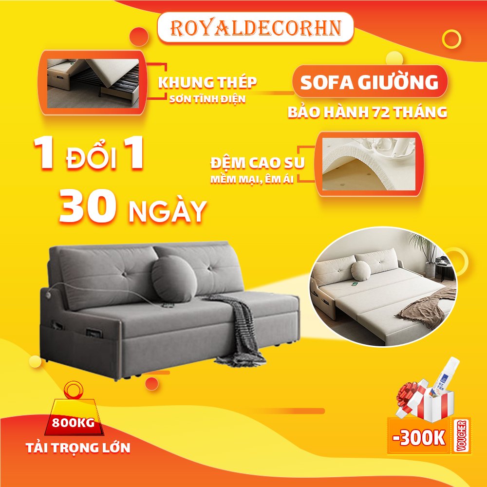 Ghế giường sofa thông minh gấp gọn ROYALDECORHN giường sofa gấp gọn khung thép carbon, giường gấp gọn đệm caosu